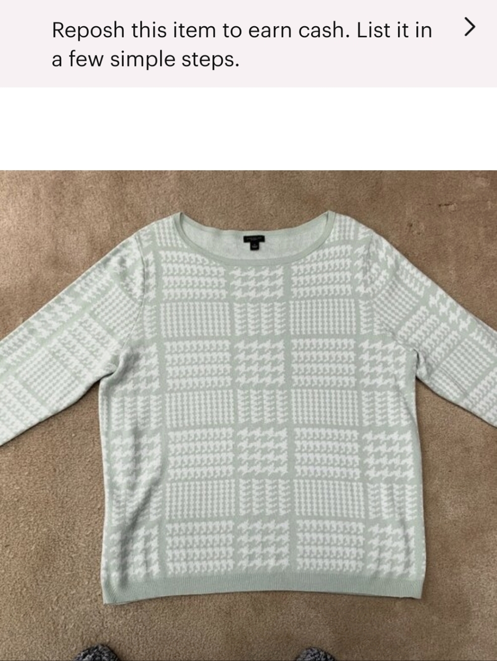 Womens Ann Taylor Spring Green Houndstooth Sweater  XL